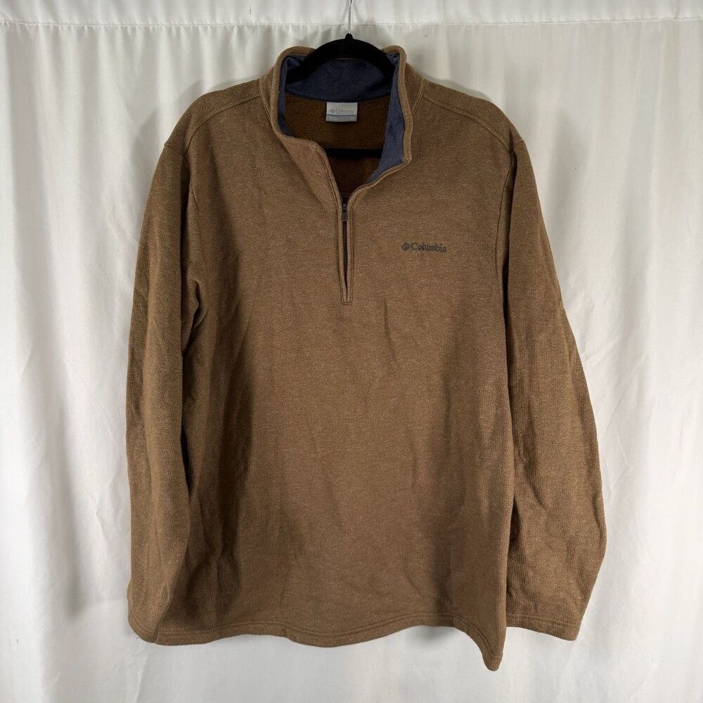 Columbia 1/4 Zip Sweater Men's XL Tan Brown Long Sleeve Zip Up Fleece